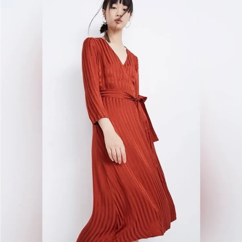 Madewell Satin Elegant Rust Midi Dress